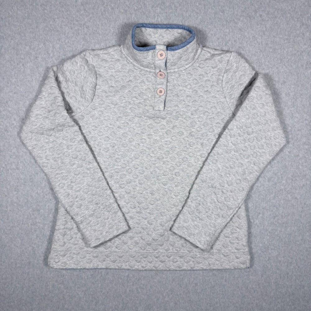 Crown & Ivy Women Gray Quilted Mock Neck Button Pullover Sweatshirt Size M